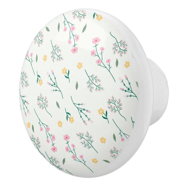 Hibiscus Watercolor Botanical Blooming Seamless Ceramic Knob (Right)