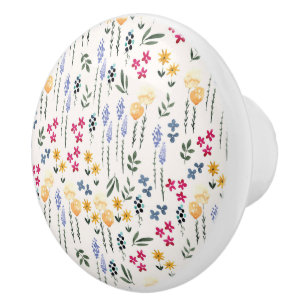 Hibiscus Watercolor Botanical Blooming Seamless Ceramic Knob