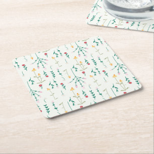 Hibiscus Watercolor Botanical Blooming Seamless Square Paper Coaster