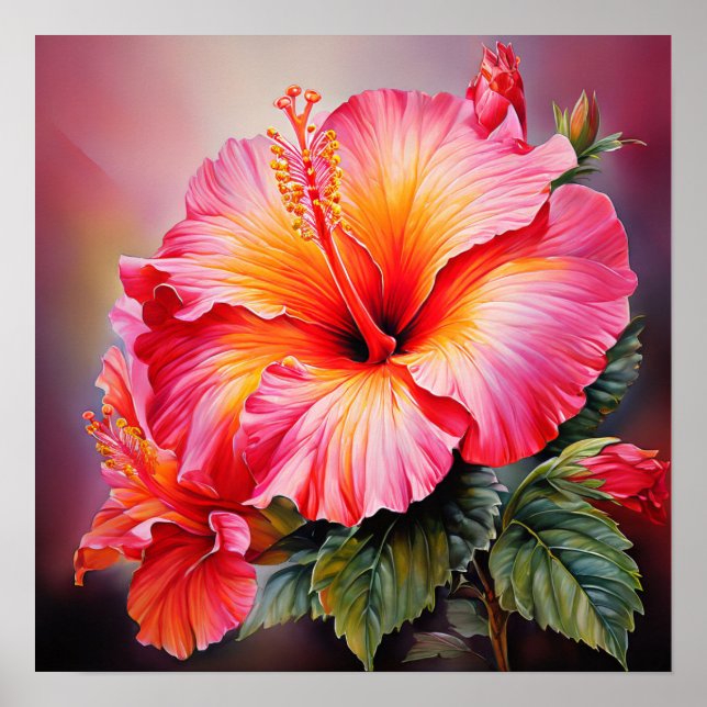 Hibiscus watercolor-style  poster (Front)