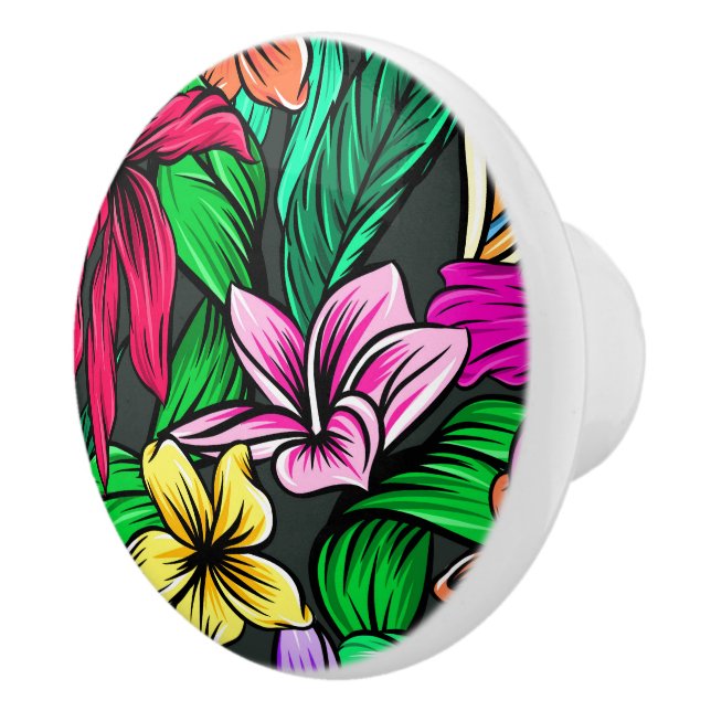 Hibiscus Watercolor Tropical Flowers Dresser Ceramic Knob (Right)