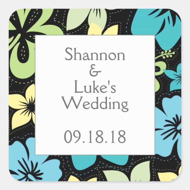 Hibiscus wedding birthday bridal shower favour square sticker (Front)