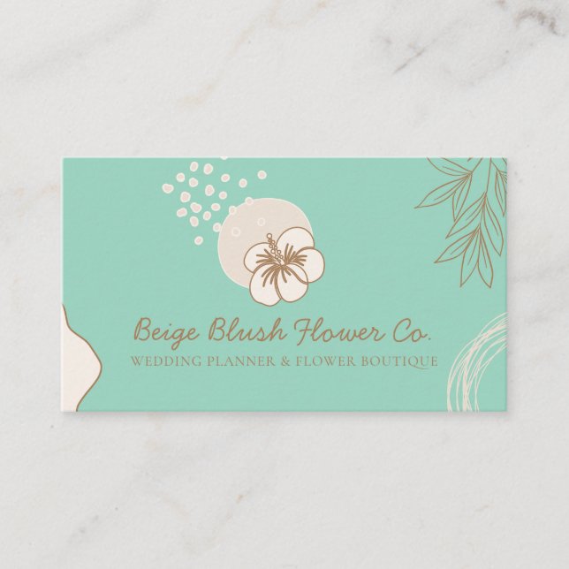 Hibiscus Wedding Calligraphy Flower green Business Card (Front)
