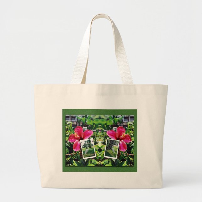 Hibiscus with Egrets Large Tote Bag (Front)