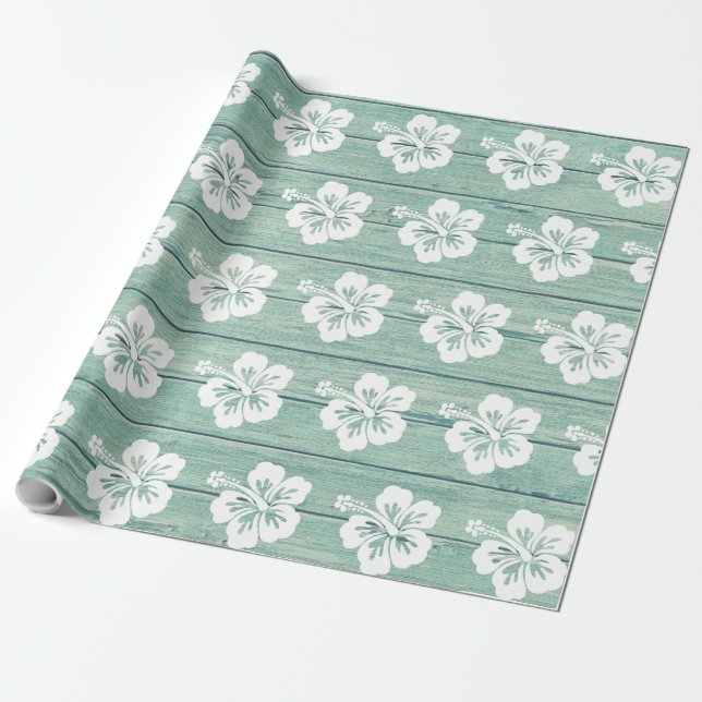 Hibiscus Wrapping paper Driftwood Beach. Jade (Unrolled)