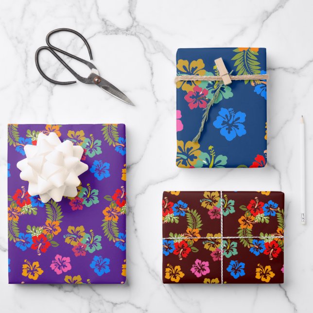 Hibiscus Wrapping Paper Flat Sheet Set of 3 (Front)