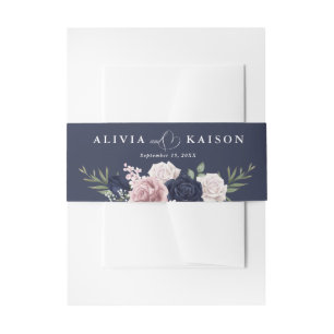 hic Elegant Blush Navy Blue Wedding  Invitation Belly Band