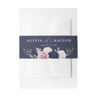 hic Elegant Blush Navy Blue Wedding  Invitation Belly Band