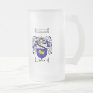 HICKEY FAMILY CREST -  HICKEY COAT OF ARMS FROSTED GLASS BEER MUG