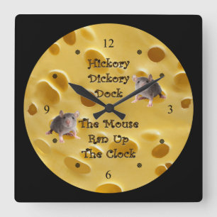 Hickory Dickory Dock ~ Swiss Cheese Square Wall Clock