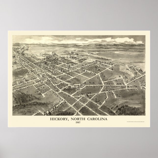 Hickory, NC Panoramic Map - 1907 Poster (Front)