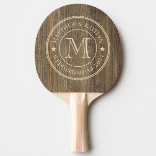 Hickory Wood Wedding Monogram Star Ping Pong Paddle