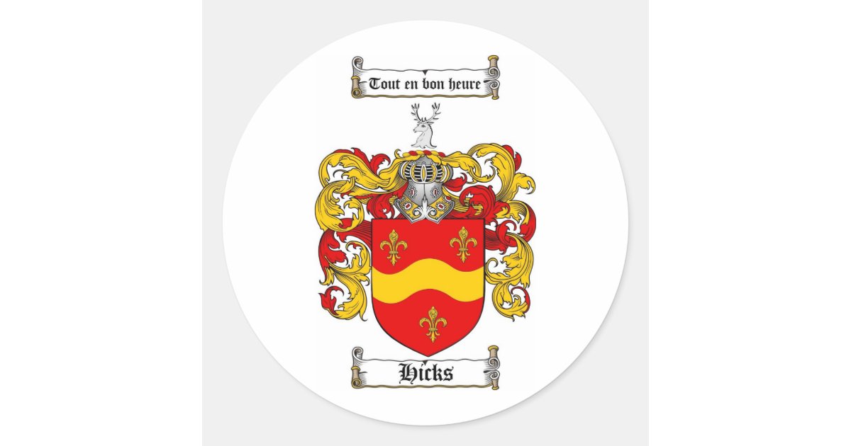 HICKS FAMILY CREST HICKS COAT OF ARMS CLASSIC ROUND STICKER Zazzle.co.uk