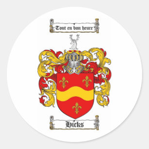HICKS FAMILY CREST -  HICKS COAT OF ARMS CLASSIC ROUND STICKER