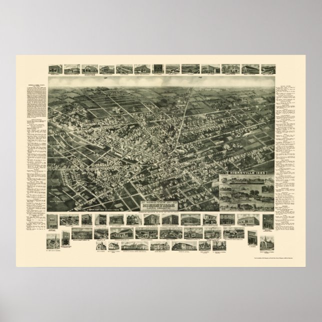 Hicksville, NY Panoramic Map - 1925 Poster (Front)