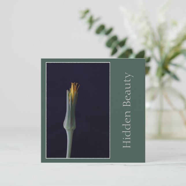 Hidden Beauty, Elegant Single Flower, Green Yellow Card (Standing Front)
