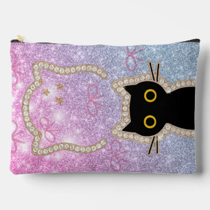 Hidden Black Cat Peeking Cute Kawaii Kitty Lovers Accessory Pouch