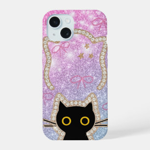 Hidden Black Cat Peeking Cute Kawaii Kitty Lovers iPhone 15 Case