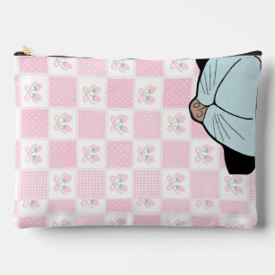 Hidden Cat Peeking Black Cat Cute Silly Pink Gingh Accessory Pouch