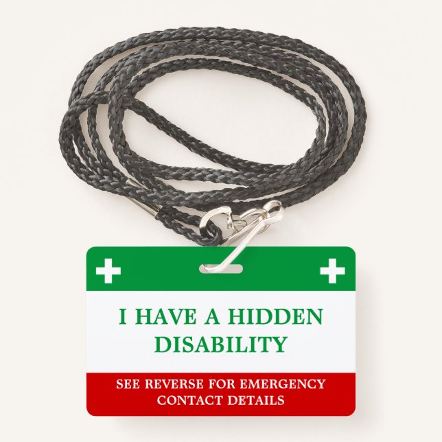 Hidden Disability Medical Alert Lanyard ICE ID ID Badge (Front with Lanyard)