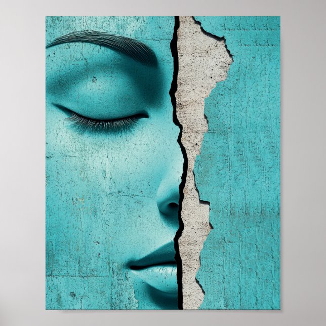 Hidden Girl Behind a Cracked Mint Wall Poster (Front)