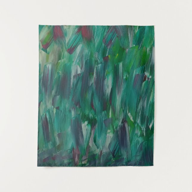Hidden Green Red White Colorful Abstract Art Tapestry (Front)