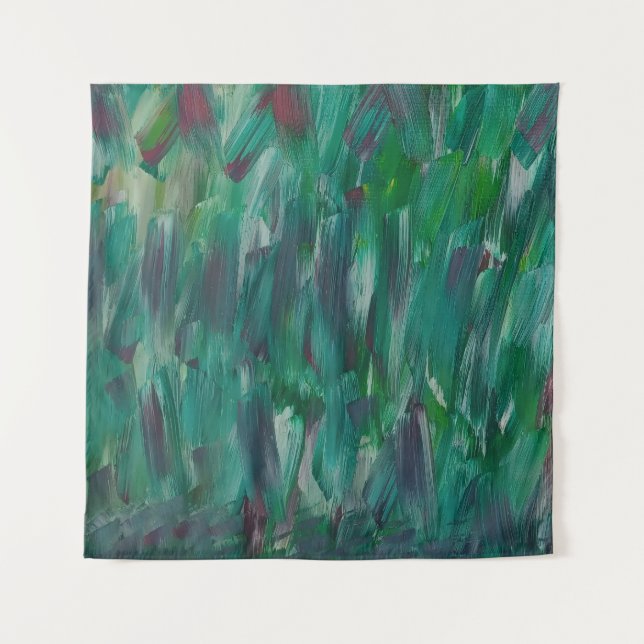 Hidden Green Red White Colorful Abstract Art Tapestry (Front)