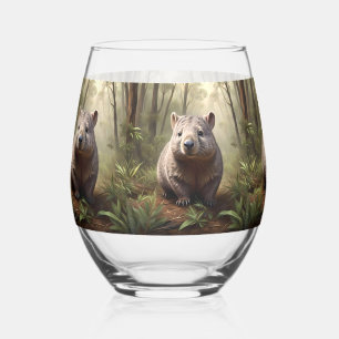 "Hidden in the Bush: An Aussie Wombat in the Wild" Stemless Wine Glass