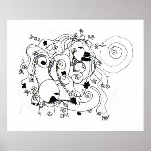 Hidden in the garden. - Ink drawing Poster