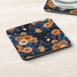 Hidden in the roses, orange and blue coaster