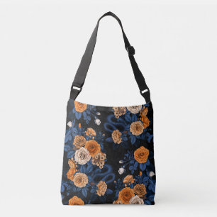 Hidden in the roses, orange and blue crossbody bag