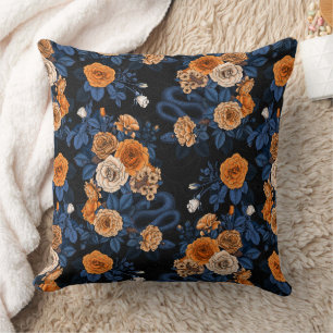 Hidden in the roses, orange and blue cushion