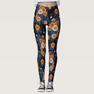Hidden in the roses, orange and blue leggings
