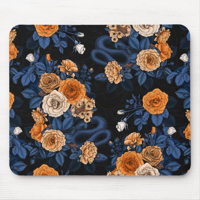 Hidden in the roses, orange and blue mouse mat (Front)