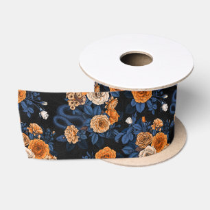 Hidden in the roses, orange and blue satin ribbon