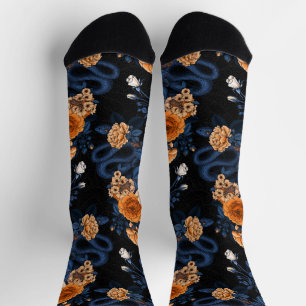 Hidden in the roses, orange and blue socks
