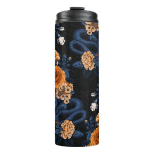 Hidden in the roses, orange and blue thermal tumbler