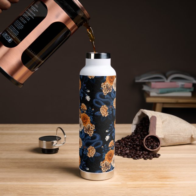 Hidden in the roses, orange and blue water bottle (Coffee)