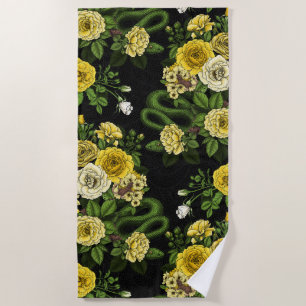 Hidden in the roses, yellow and green beach towel