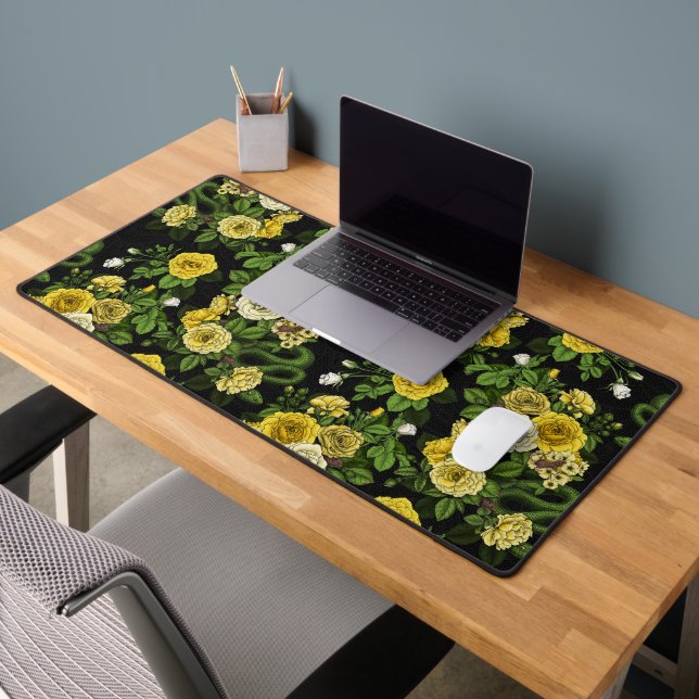 Hidden in the roses, yellow  and green desk mat (Office 2)