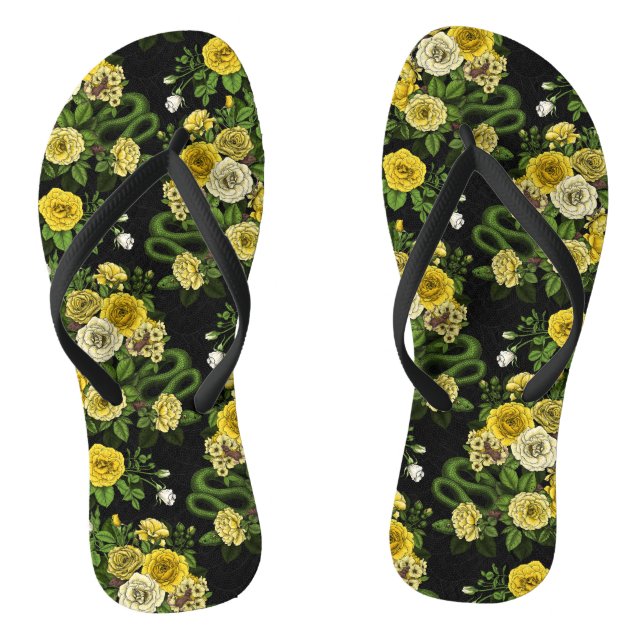 Hidden in the roses, yellow and green flip flops (Footbed)