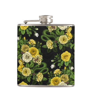 Hidden in the roses,yellow and green hip flask