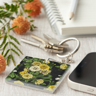 Hidden in the roses, yellow  and green key ring