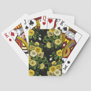 Hidden in the roses, yellow and green playing cards