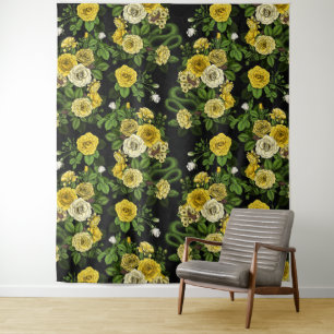 Hidden in the roses,yellow and green tapestry