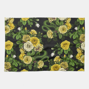 Hidden in the roses,yellow and green tea towel