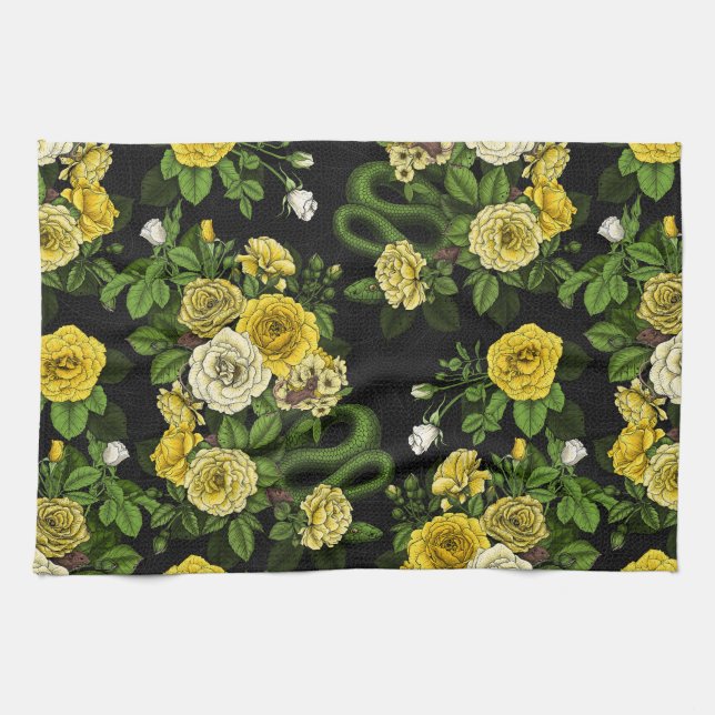 Hidden in the roses,yellow and green tea towel (Horizontal)