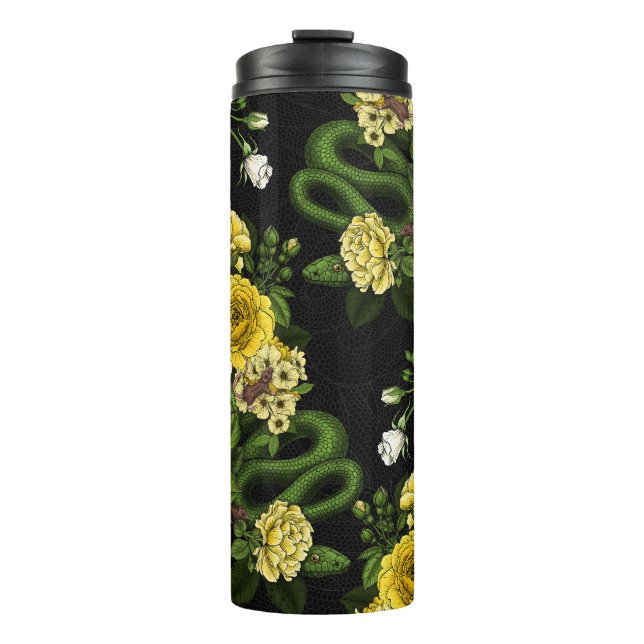 Hidden in the roses,yellow and green thermal tumbler (Front)