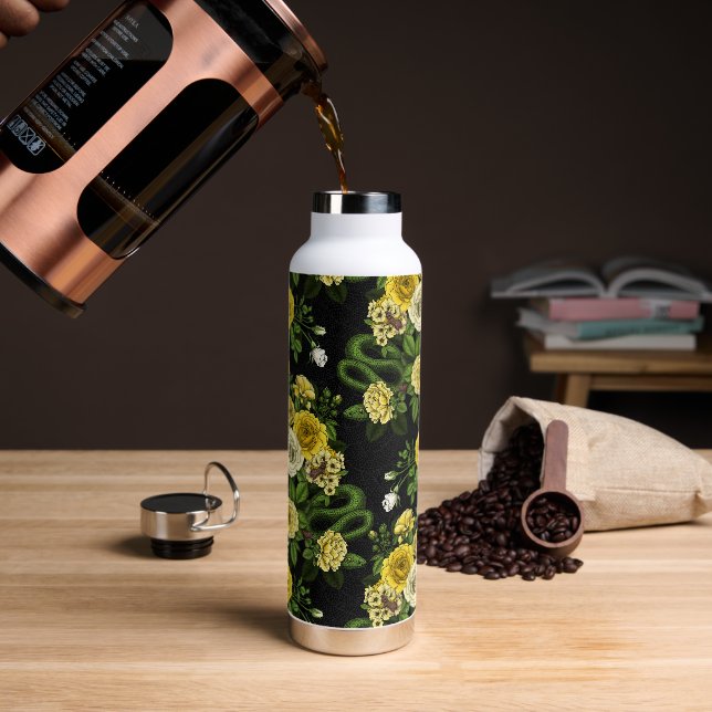 Hidden in the roses, yellow  and green water bottle (Coffee)