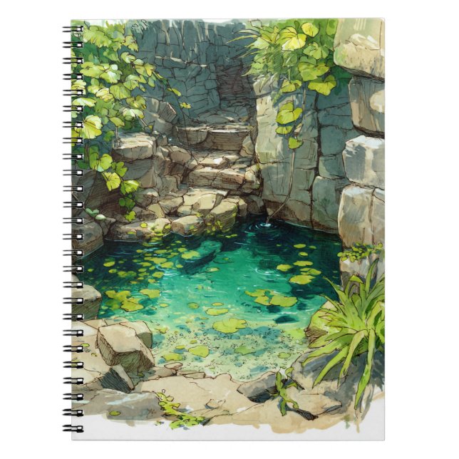 Hidden Jungle Spring Crystal Pool Art Notebook (Front)